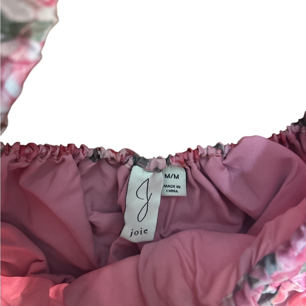 Joie Pink Floral Puff Sleeve Crop Blouse Romantic Coquette Top M - Picture 6 of 8
